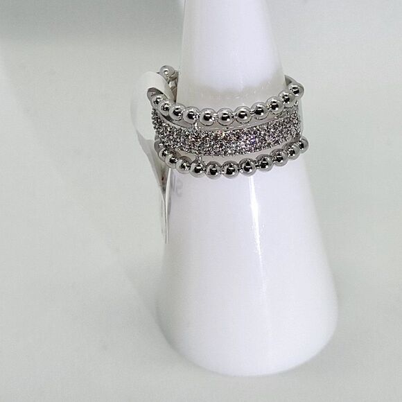 NEW, SGS MARKET/BARZEL BRAND, 18K WHITE GOLD PLATED, SIZE 6, CZ FACE STONE - Picture 2 of 6